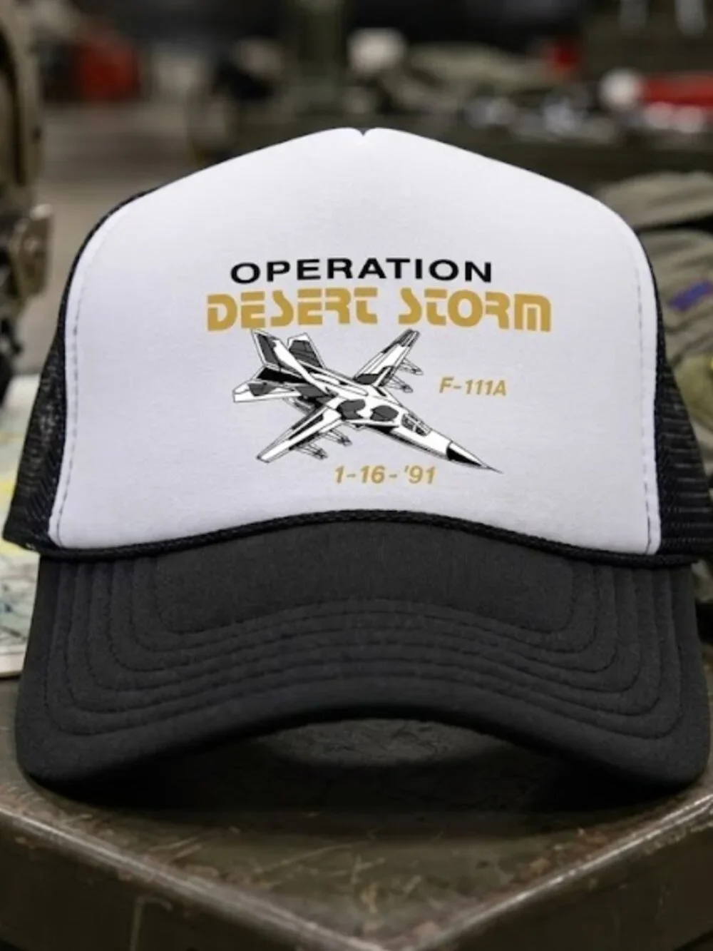 Retro Operation Desert Storm Trucker Hat F111A Jet Black Foam Snapback Cap 90s